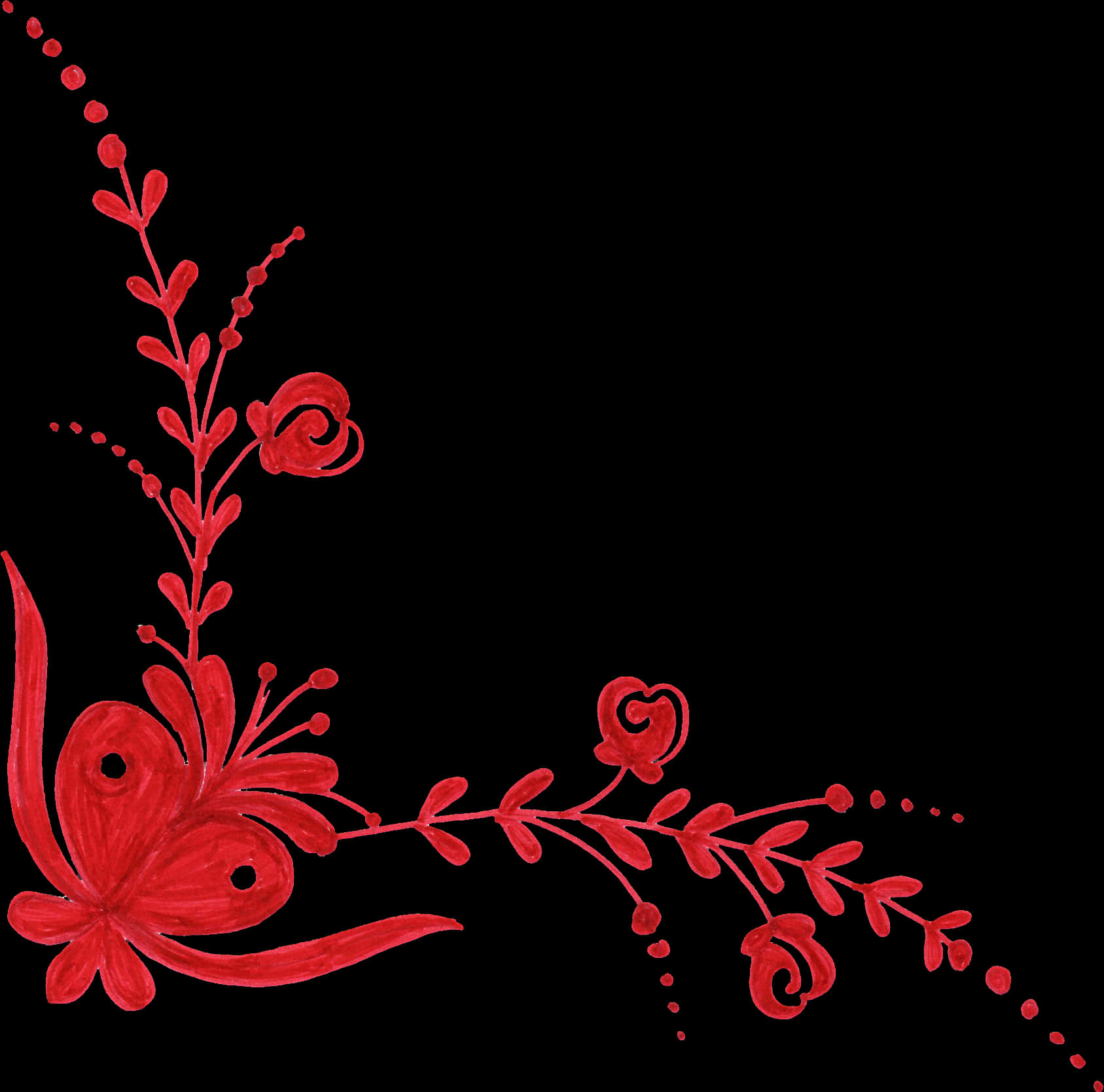 Red Floral Corner Design PNG Image