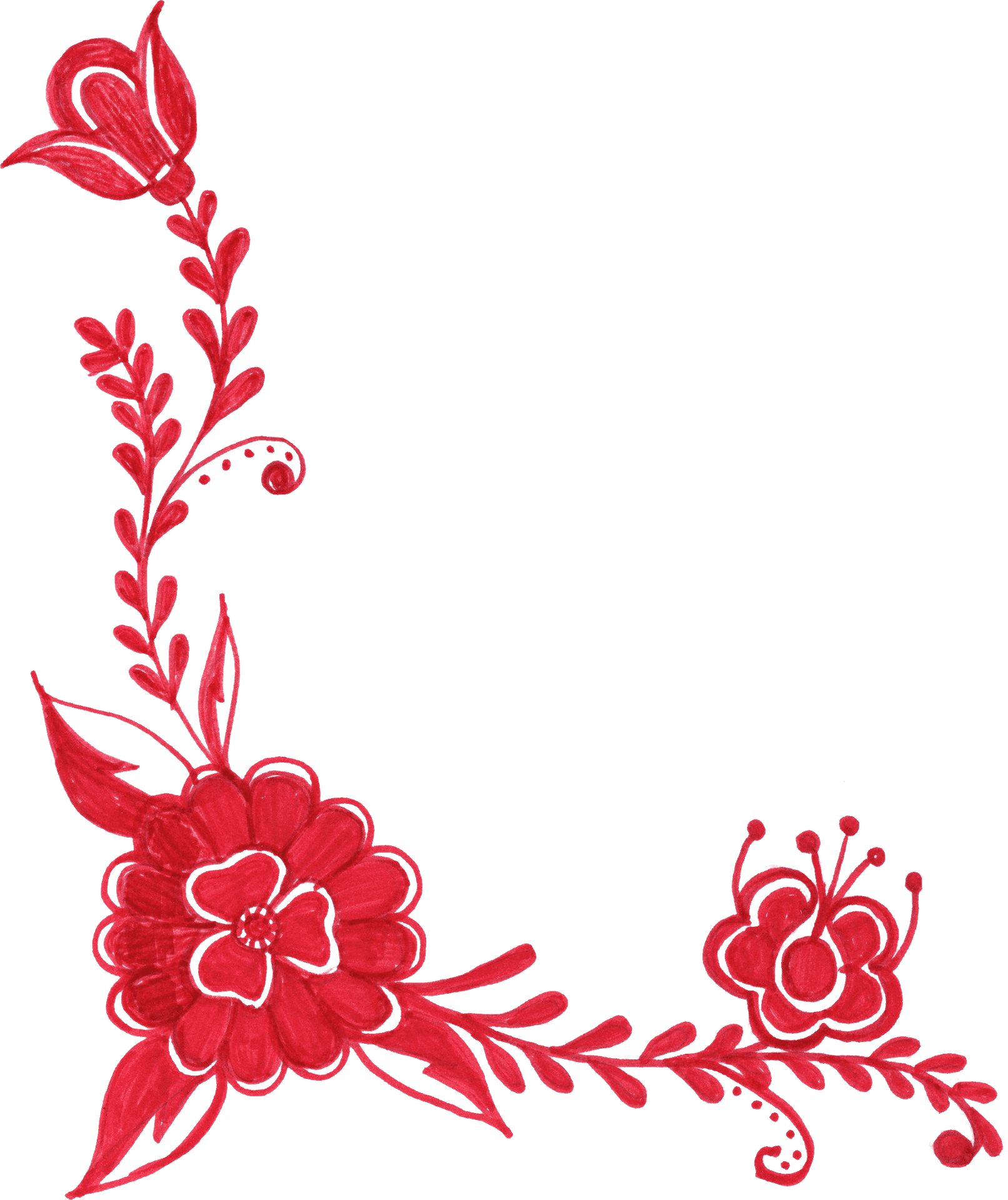 Red Floral Corner Design PNG Image