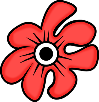 Red Flower Cartoon Black Background PNG Image