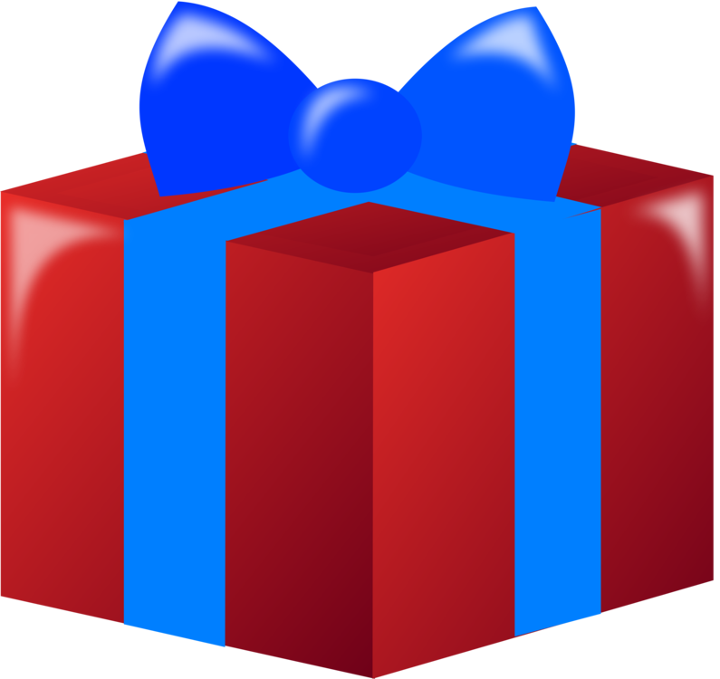 Red Gift Box Blue Ribbon PNG Image