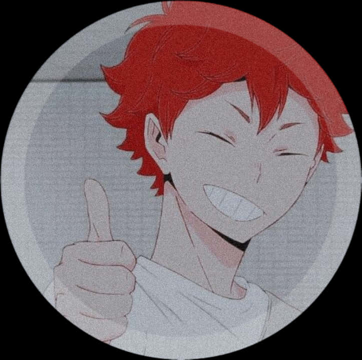 Red Haired Anime Boy Giving Thumbs Up PNG Image