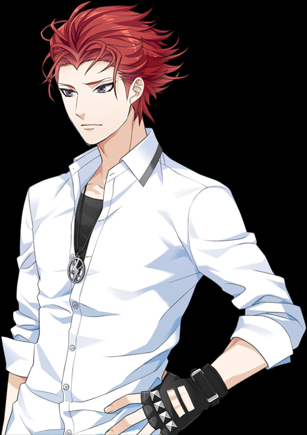 Red Haired Anime Boy White Shirt PNG Image