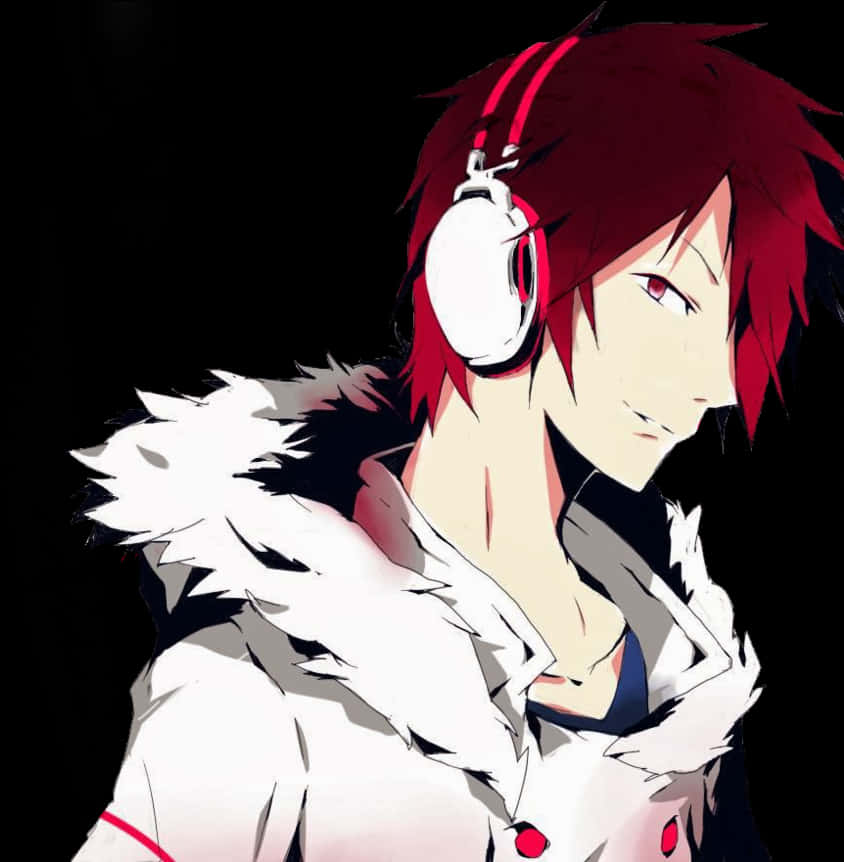 Red Haired Anime Boywith Headphones PNG Image