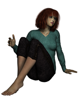 Red Haired C G Girl Sitting In Darkness PNG Image