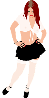 Red Haired Cartoon Womanin White Outfit PNG Image