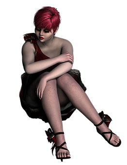 Red Haired Girl Sittingin Darkness PNG Image