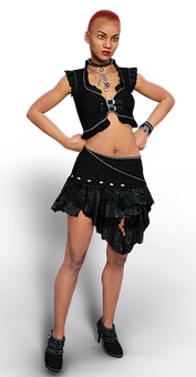 Red Haired Womanin Black Outfit PNG Image