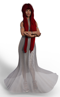 Red Haired Womanin Silver Gown PNG Image