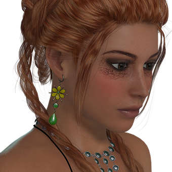 Red Haired Womanwith Green Earrings PNG Image