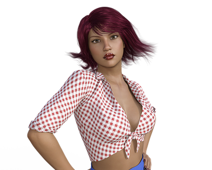 Red Haired3 D Character Gingham Top PNG Image