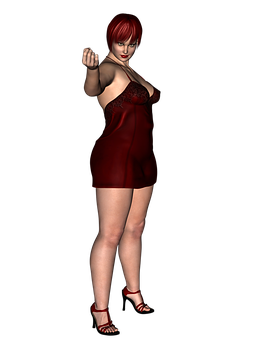 Red Haired3 D Characterin Red Dress PNG Image