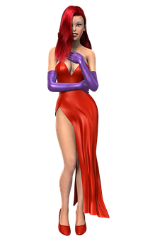 Red Haired3 D Modelin Red Dress PNG Image