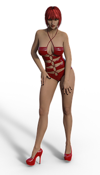 Red Haired3 D Modelin Red Outfit PNG Image