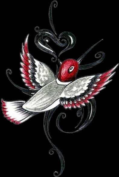 Red Headed Hummingbird Tattoo Design PNG Image