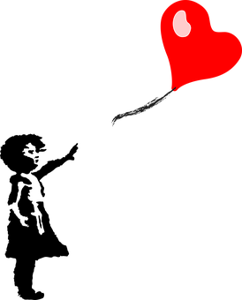 Red Heart Balloon Black Background PNG Image