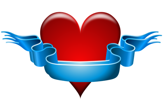 Red Heart Blue Banner Graphic PNG Image