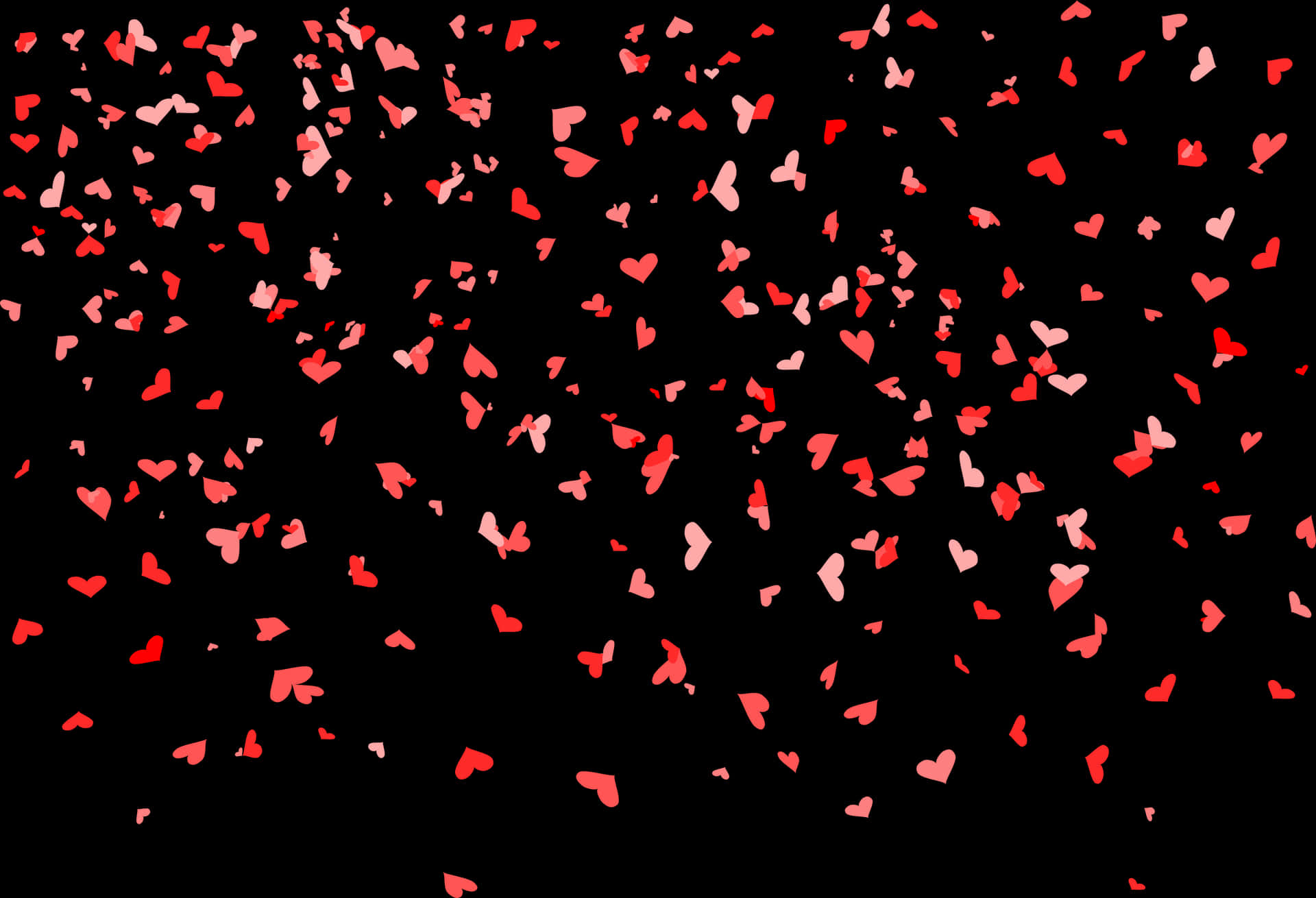 Red Heart Confetti Black Background PNG Image