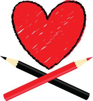 Red Heart Drawingwith Pencils PNG Image