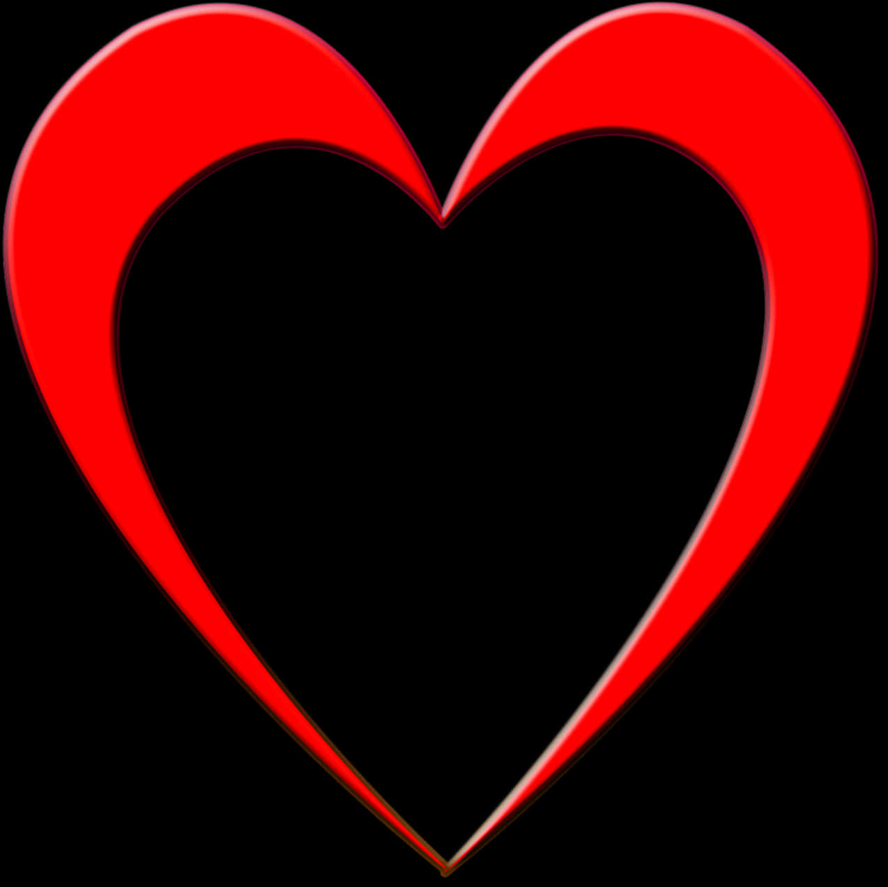 Red Heart Outlineon Black Background PNG Image