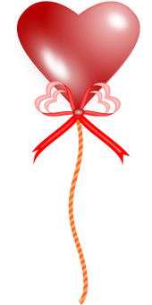 Red Heart Shaped Balloonwith Bow PNG Image