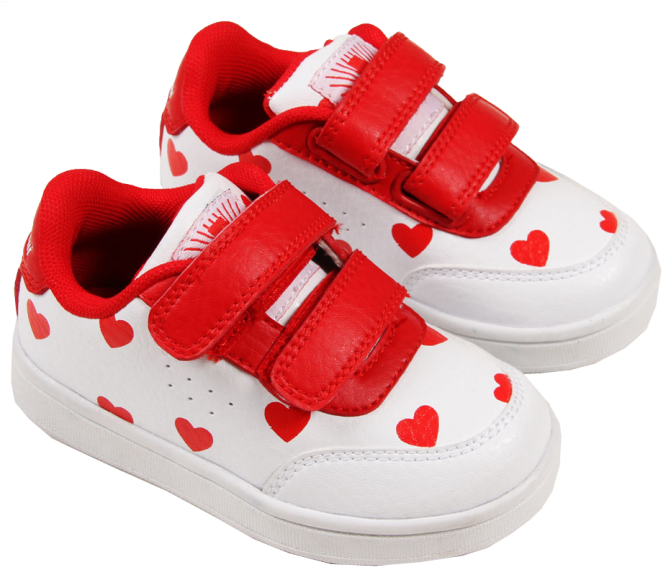 Red Heart White Kids Sneakers PNG Image