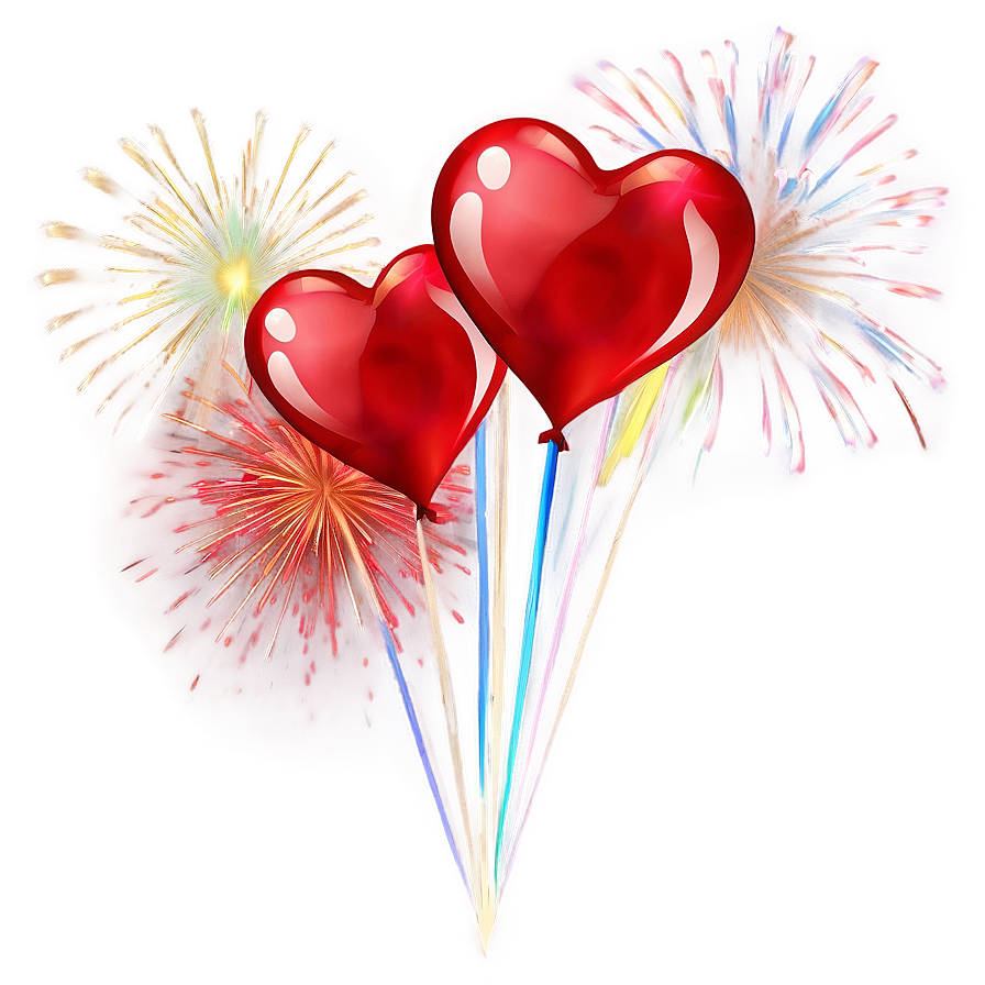 Red Hearts And Fireworks Png Bvd PNG Image