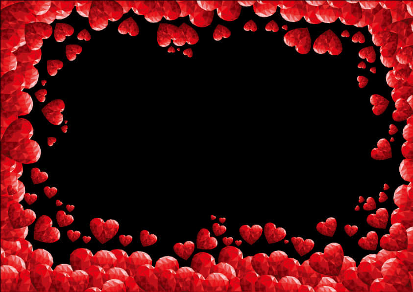 Red Hearts Frameon Black Background PNG Image