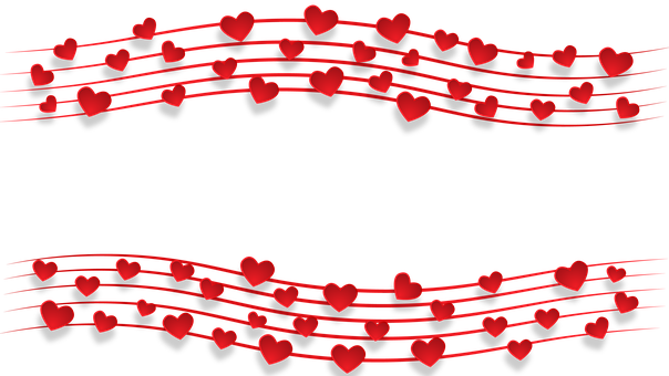 Red Hearts Musical Notes Black Background PNG Image