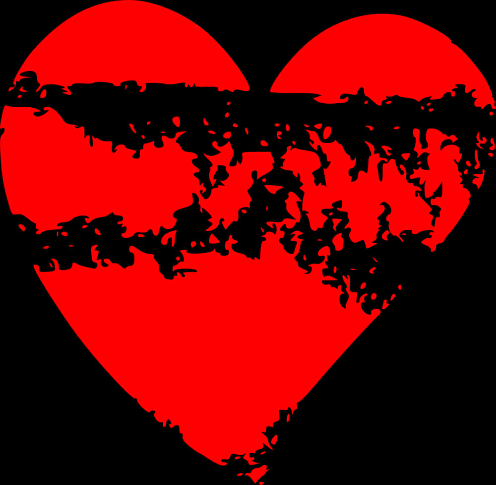 Red Heartwith Black Splatter PNG Image