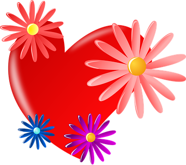 Red Heartwith Colorful Flowers PNG Image