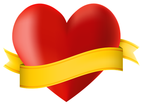 Red Heartwith Golden Banner PNG Image