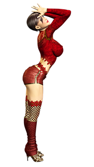 Red Lace Dancer Pose PNG Image