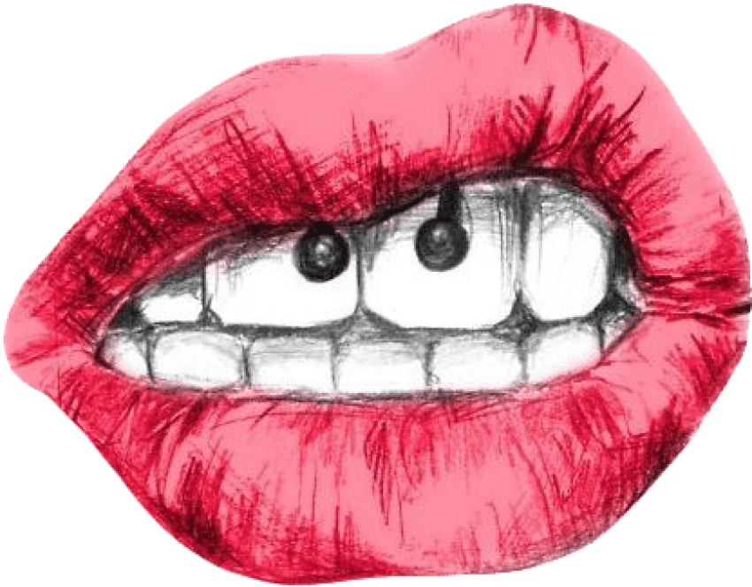 Red Lips Cartoon Eyes Piercing Illustration PNG Image