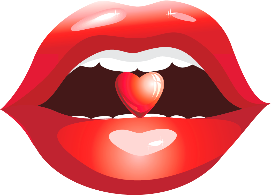 Red Lips With Heart Illustration PNG Image