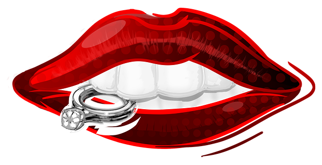 Red Lipswith Diamond Ring PNG Image