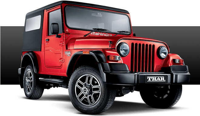 Red Mahindra Thar S U V PNG Image