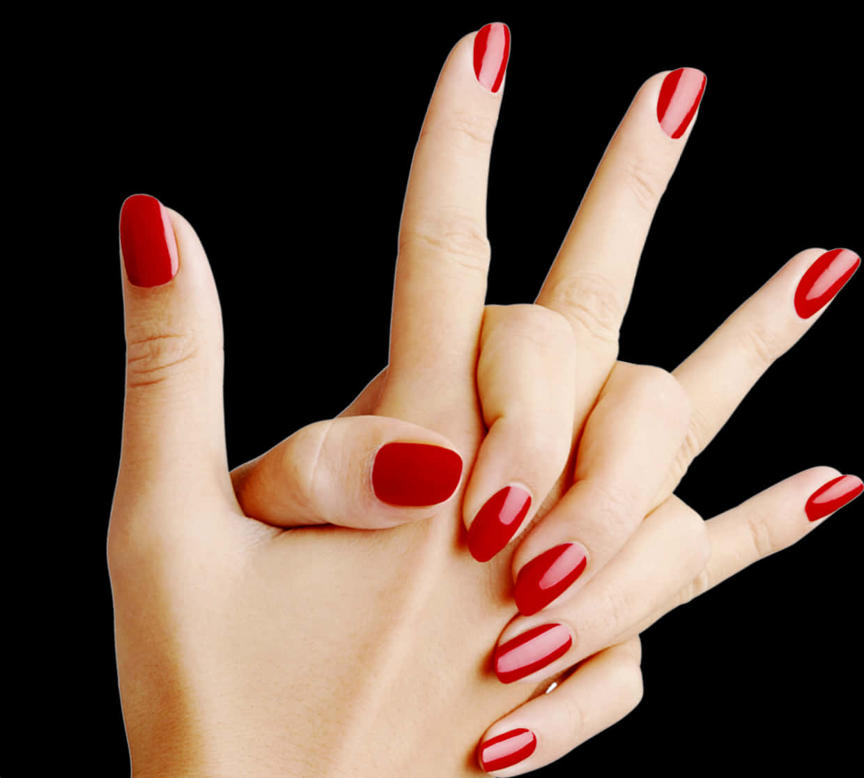 Red Manicured Nails Hand Gesture PNG Image