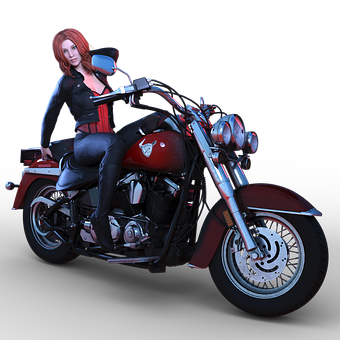 Red Motorcycleand Woman3 D Render PNG Image