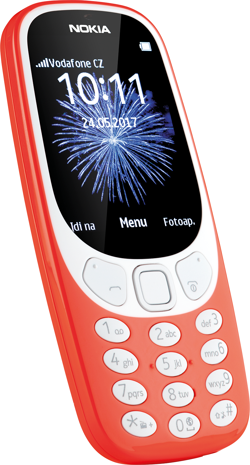 Red Nokia Feature Phone Fireworks Display PNG Image