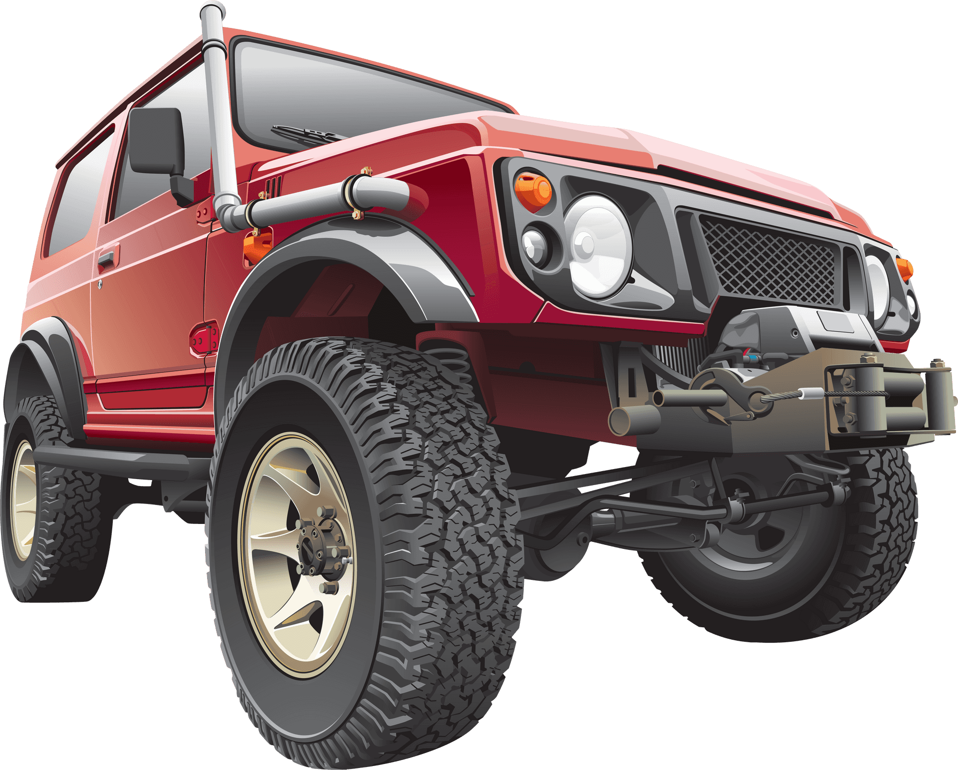 Red Offroad Jeep Illustration.png PNG Image