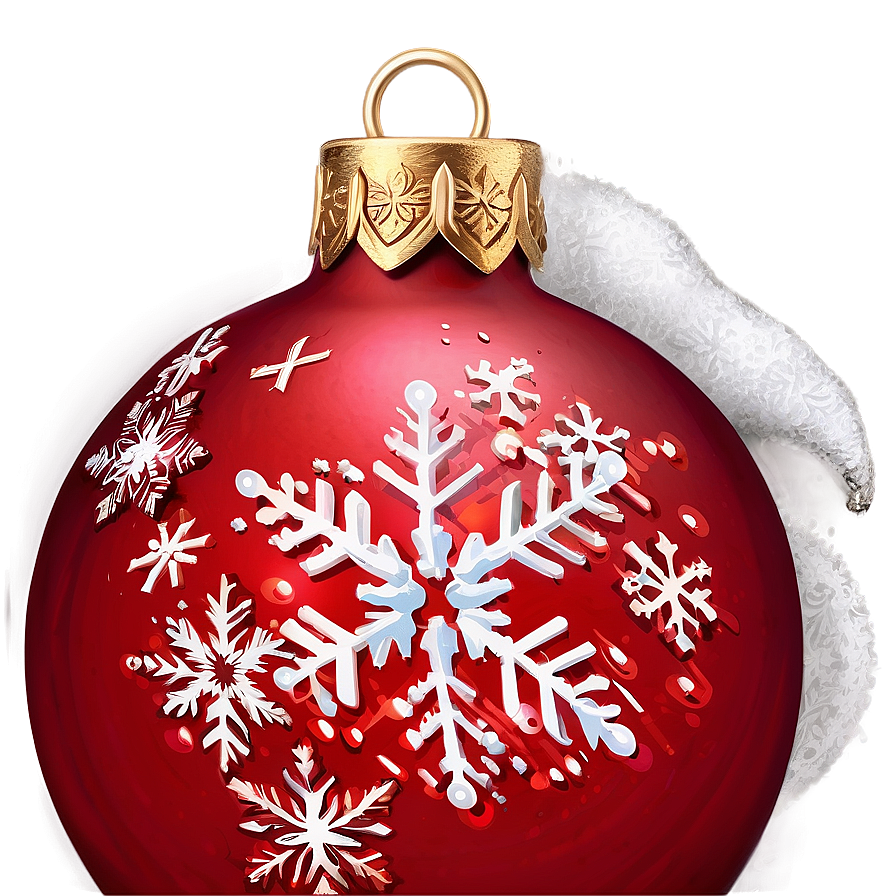 Red Ornament With Snow Png Vec91 PNG Image