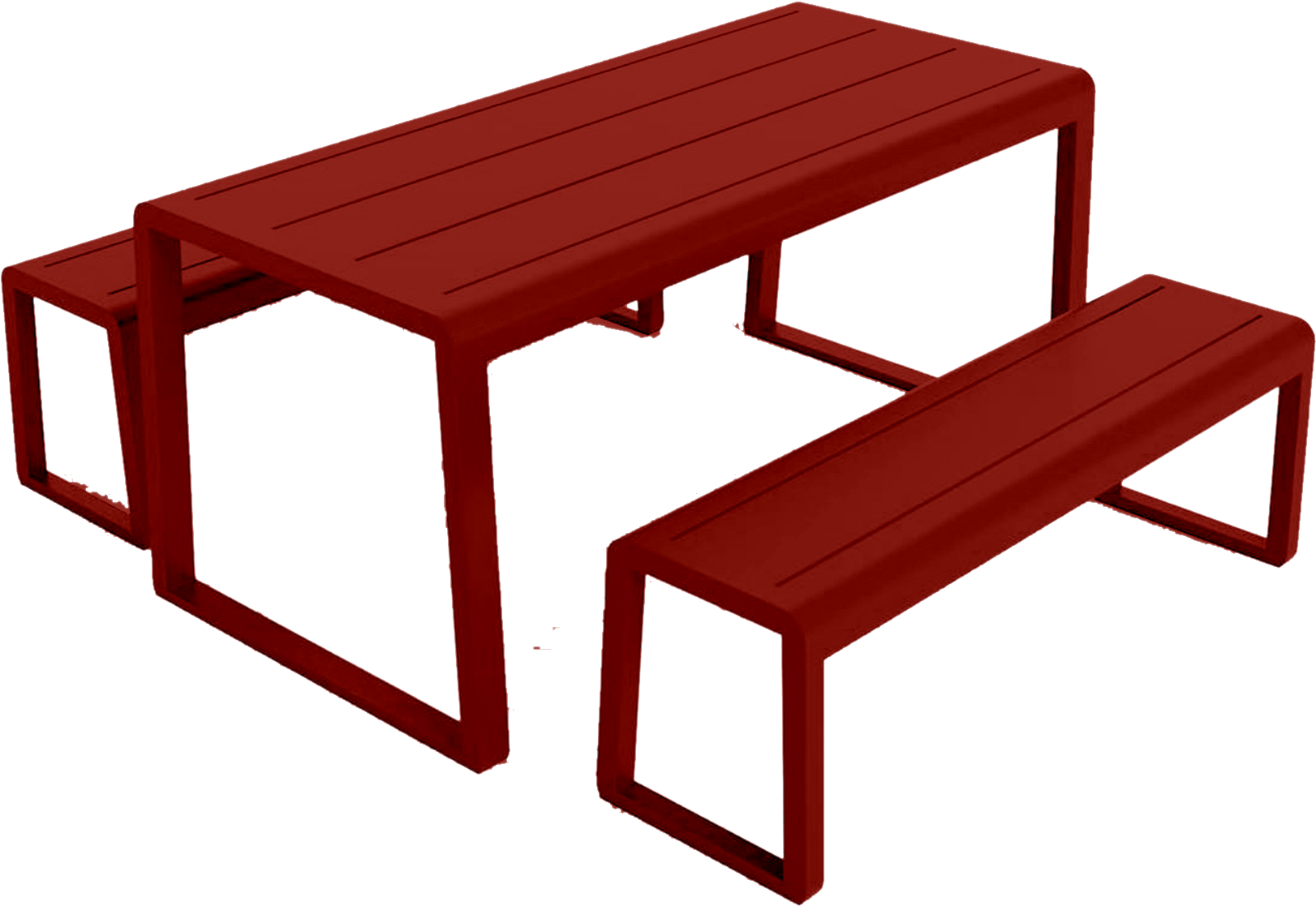 Red Outdoor Picnic Tablewith Benches PNG Image