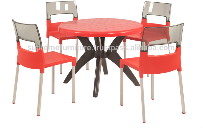 Red Outdoor Plastic Tableand Chairs Set PNG Image