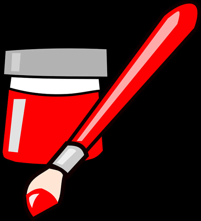 Red Paint Brushand Pot Clipart PNG Image