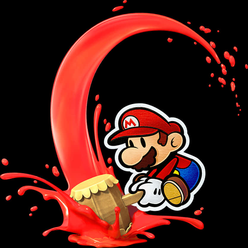 Red Paint Splash Mario Cartoon PNG Image