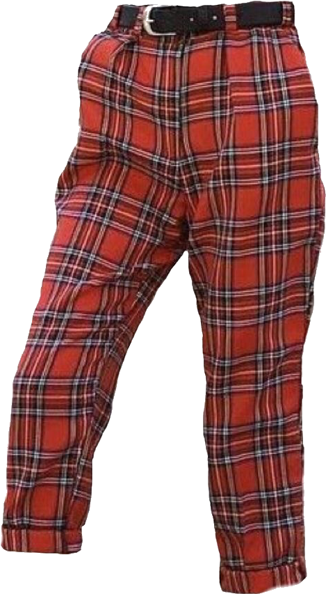 Red Plaid Pantswith Black Belt.png PNG Image