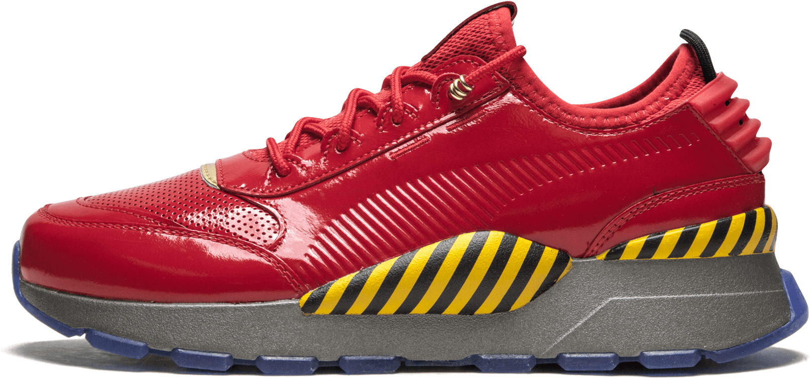 Red Puma Sneakerwith Yellow Stripes PNG Image