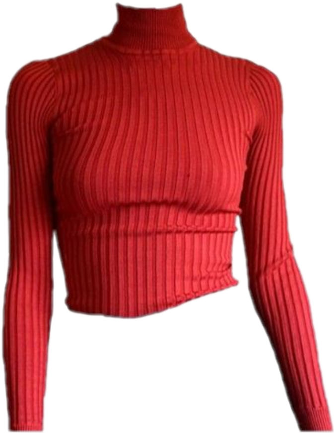 Red Ribbed Turtleneck Cropped Sweater.png PNG Image