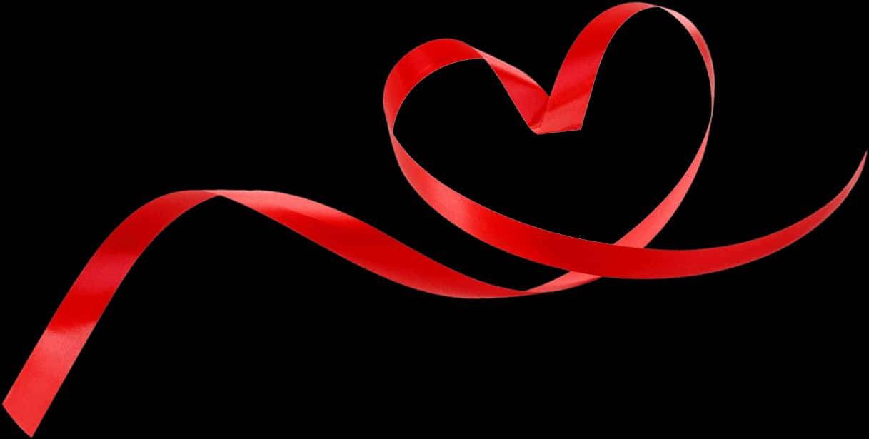 Red Ribbon Heart Shapeon Black Background PNG Image