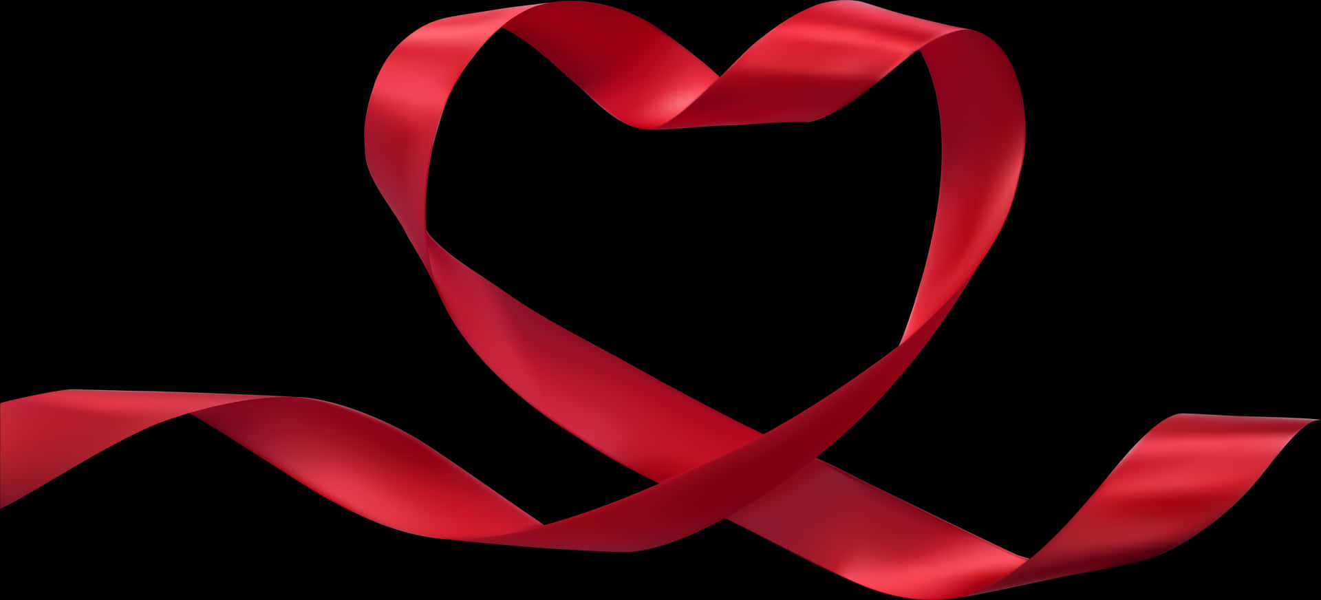 Red Ribbon Heart Shapeon Black Background PNG Image